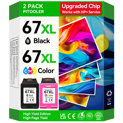 Pitooler 67XL Ink Cartridges Multicolor Page Yield 1200 Black Color Compatible For HP Printers