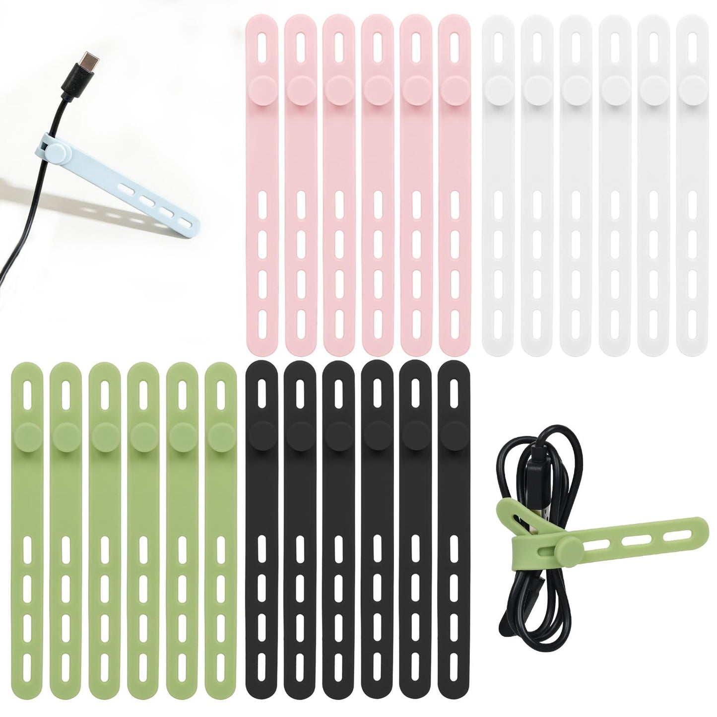 Donruby 24 Count GJ-01 Silicone Cable Ties for Cable Management