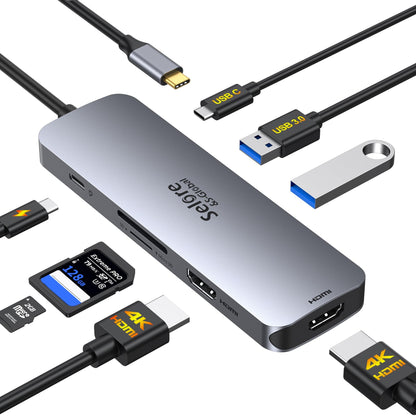 Selore&S-Global USB C Docking Station 8 Ports 2xHDMI Dual Monitor 5Gbps USB 3.0
