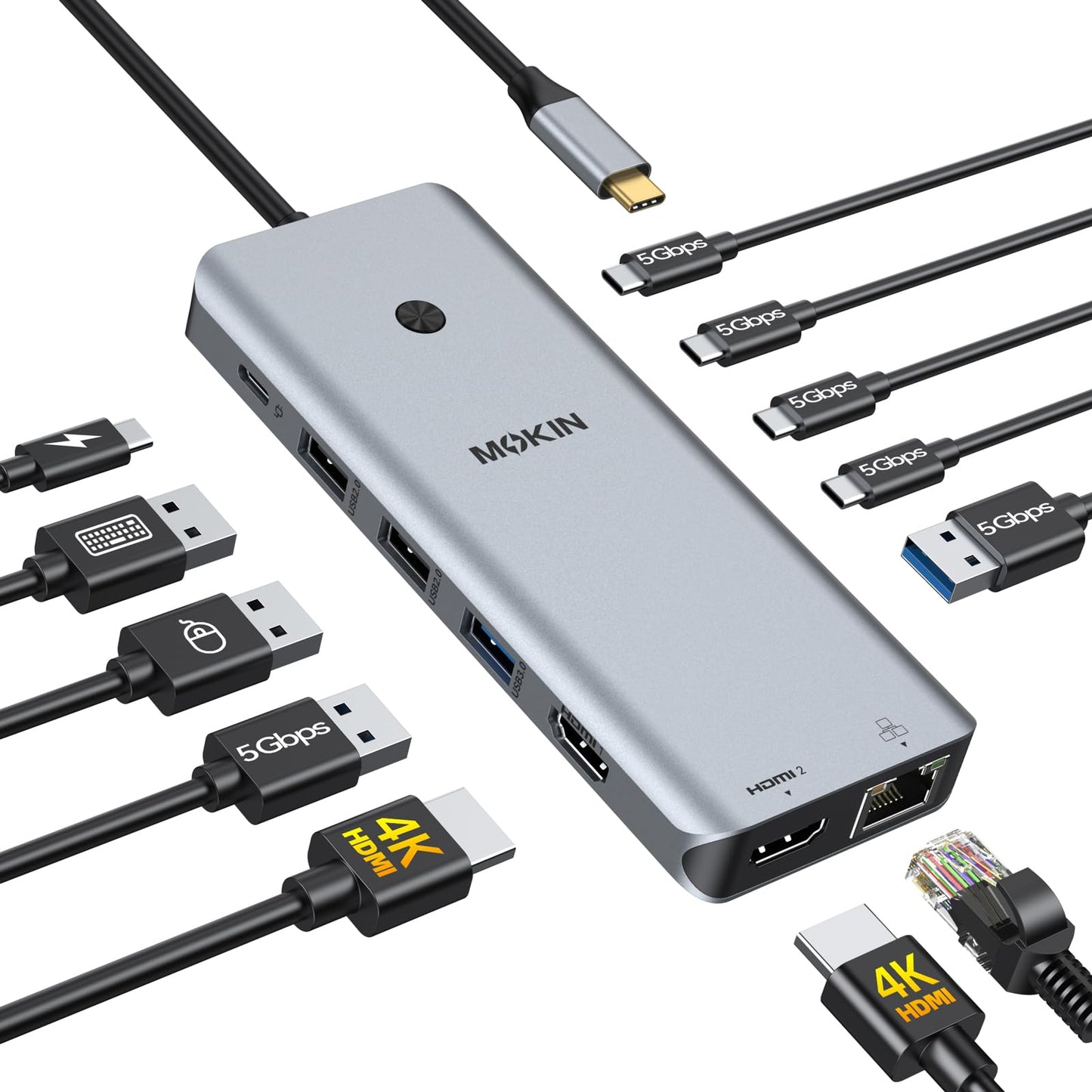 MOKiN 13-in-1 USB C Docking Station 2 HDMI 100W PD Aluminum Grey