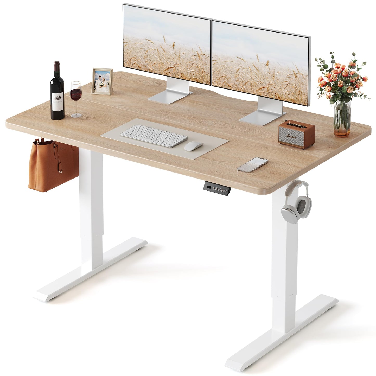 FEZIBO Electric Height Adjustable Standing Desk 48"x24" Maple Surface Steel Frame
