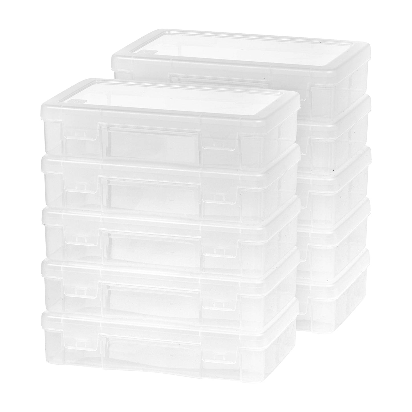 IRIS USA 5.13"L x 8.5"W x 2"H Plastic Storage Cases, 10-Pack, Medium, Modular Craft Container