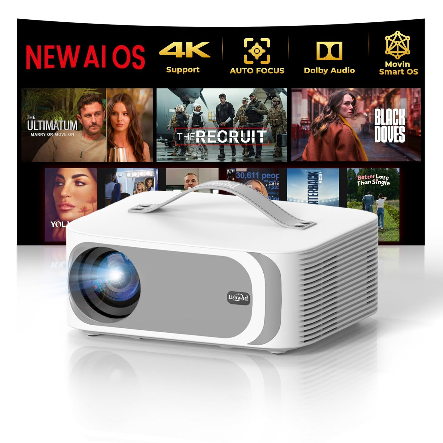 Lisowod 8" x 5" x 9" L61Pro Native 1080P Projector 4K Support LCD
