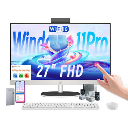HP 27" AI 7 350 All-in-One Desktop Computer, 1920x1080, 32GB DDR5 RAM, 2TB SSD, FHD IPS Display