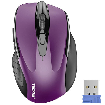 TECKNET 2.4G Ergonomic Optical Mouse 2600 DPI Wireless USB A Right-Handed Purple