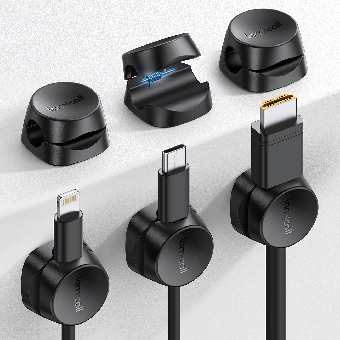 Lamicall 6-Pack STRK02-MX-B-6 Self-Adhesive Cord Organizer Clips - Black - Compact Design for Desk or Wall