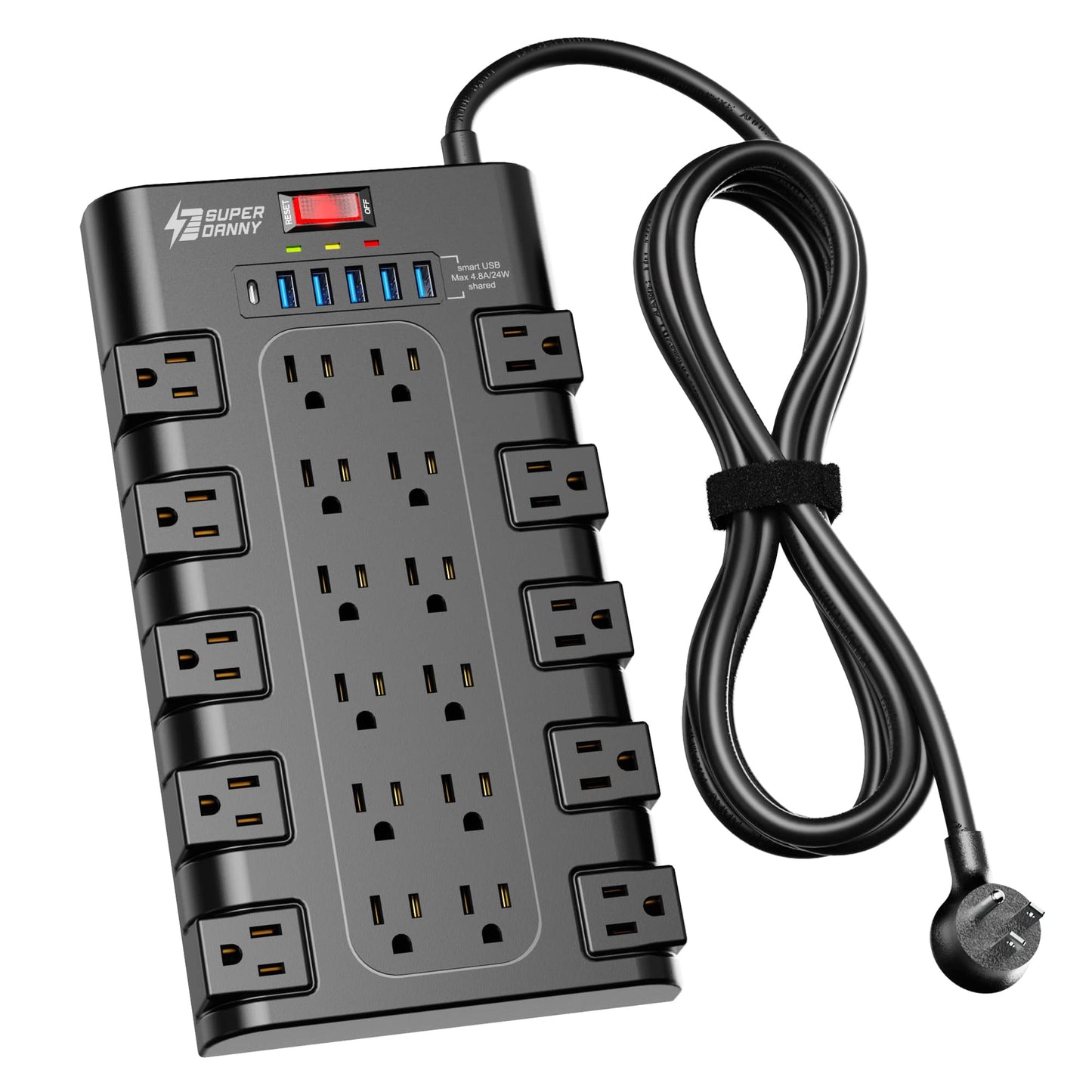 SUPERDANNY 28-Outlet 125V Surge Protector Power Strip QR2260-U