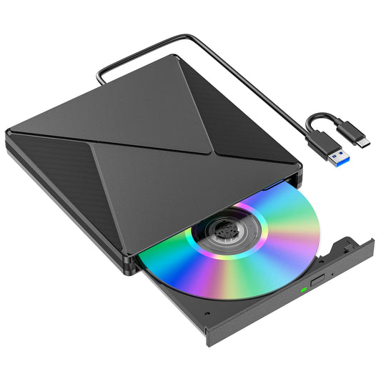 Umaniy 5.91" x 5.91" Slim Portable External CD/DVD Drive USB 3.0 USB C Compatible with Windows 10/8/7, Linux, Mac