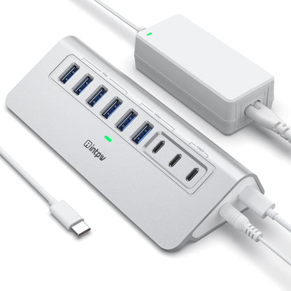 intpw 9 Port USB Hub USB 3.2 Fast Charging 10Gbps Powered Aluminum Model YH6AC