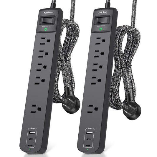 Addtam 2 Pack Power Strip Surge Protector with 5 Outlets and 3 USB Ports, Model AD9110, Voltage: 125 Volts, Maximum Current: 15 Amps