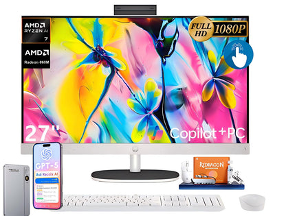 HP 27" All-in-One Touchscreen Desktop PC, Windows 11 Pro, 1920 x 1080, 8-Core AMD Ryzen AI 7 350, 32GB DDR5, 2TB SSD, AMD Radeon 860M, BT5.4, Wi-Fi 6