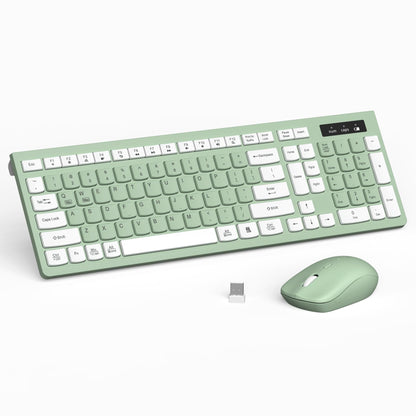 RECCAZR Full-Sized Wireless Keyboard and Mouse Combo 2.4GHz USB Receiver Light Green USB