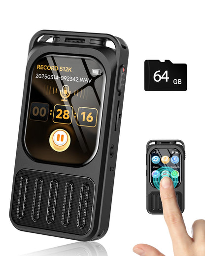 XIXITPY 64GB V78-1 Digital Voice Recorder with 2" Screen and Dual Microphone