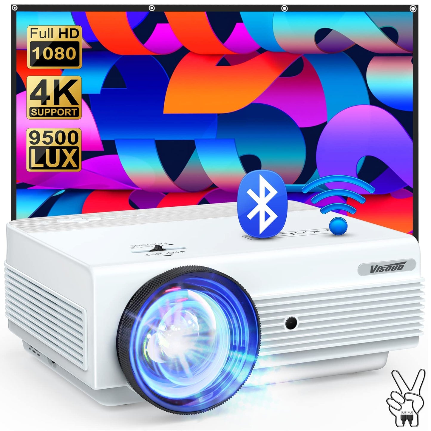Visoud 12" x 5" x 12" V6 1920 x 1080 9500 Lumen LCD Portable Projector