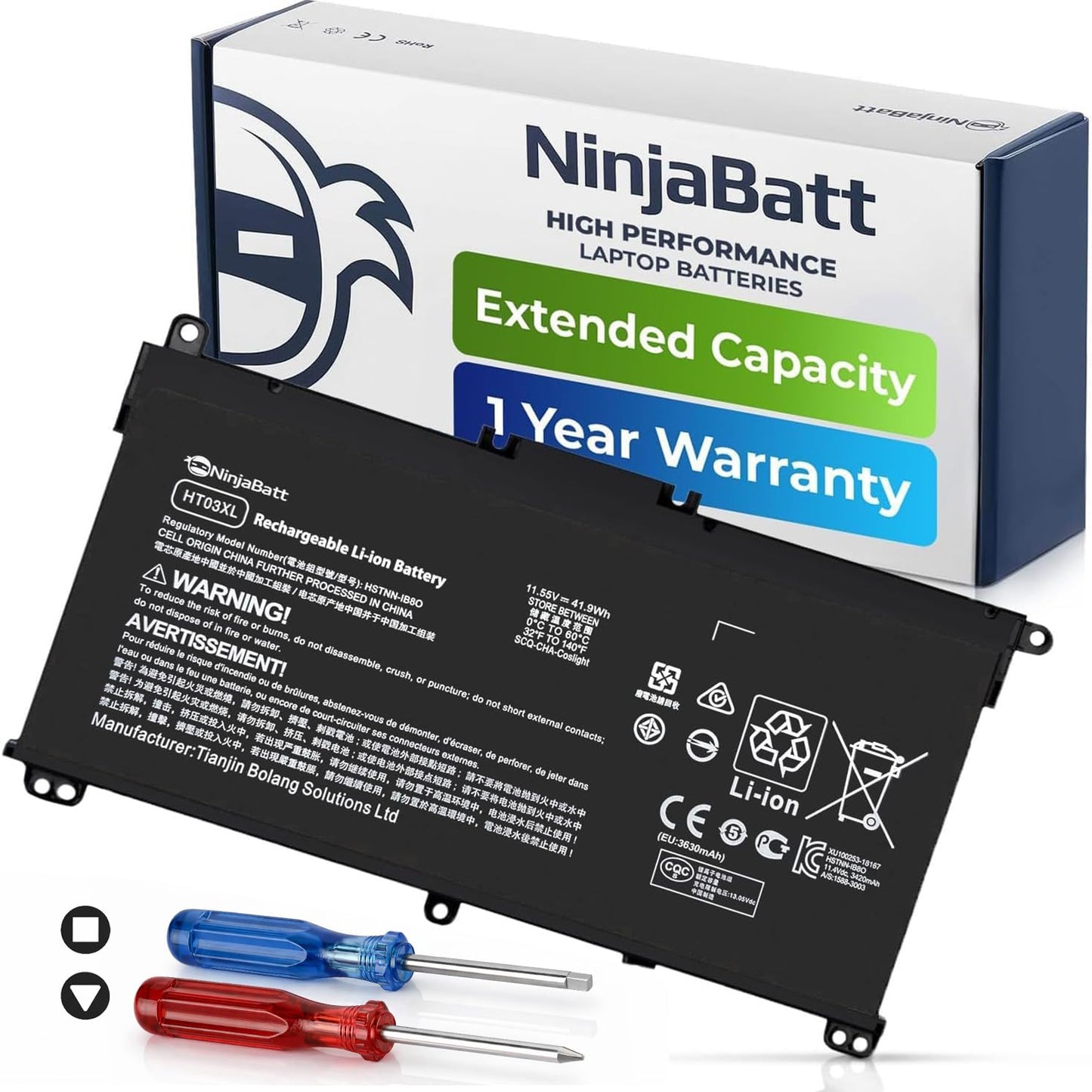 NinjaBatt HT03XL 3630mAh Laptop Battery 11.55V Lithium Polymer