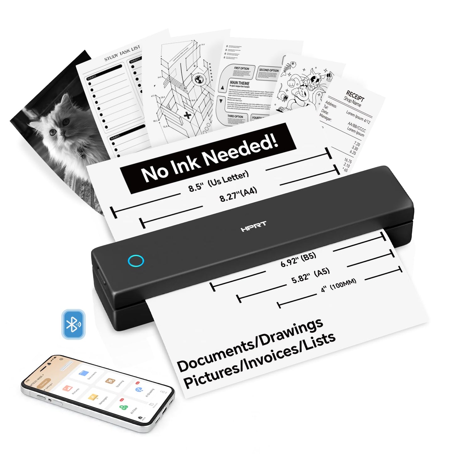 HPRT MT620 Portable Thermal Printer - Monochrome - 203 DPI - Thermal Paper - Bluetooth/USB