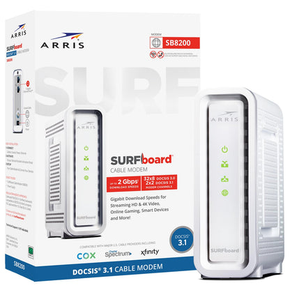 ARRIS 5.13" x 1.75" x 5.25" SB8200 2x1Gb Ethernet Cable Modem DOCSIS 3.1
