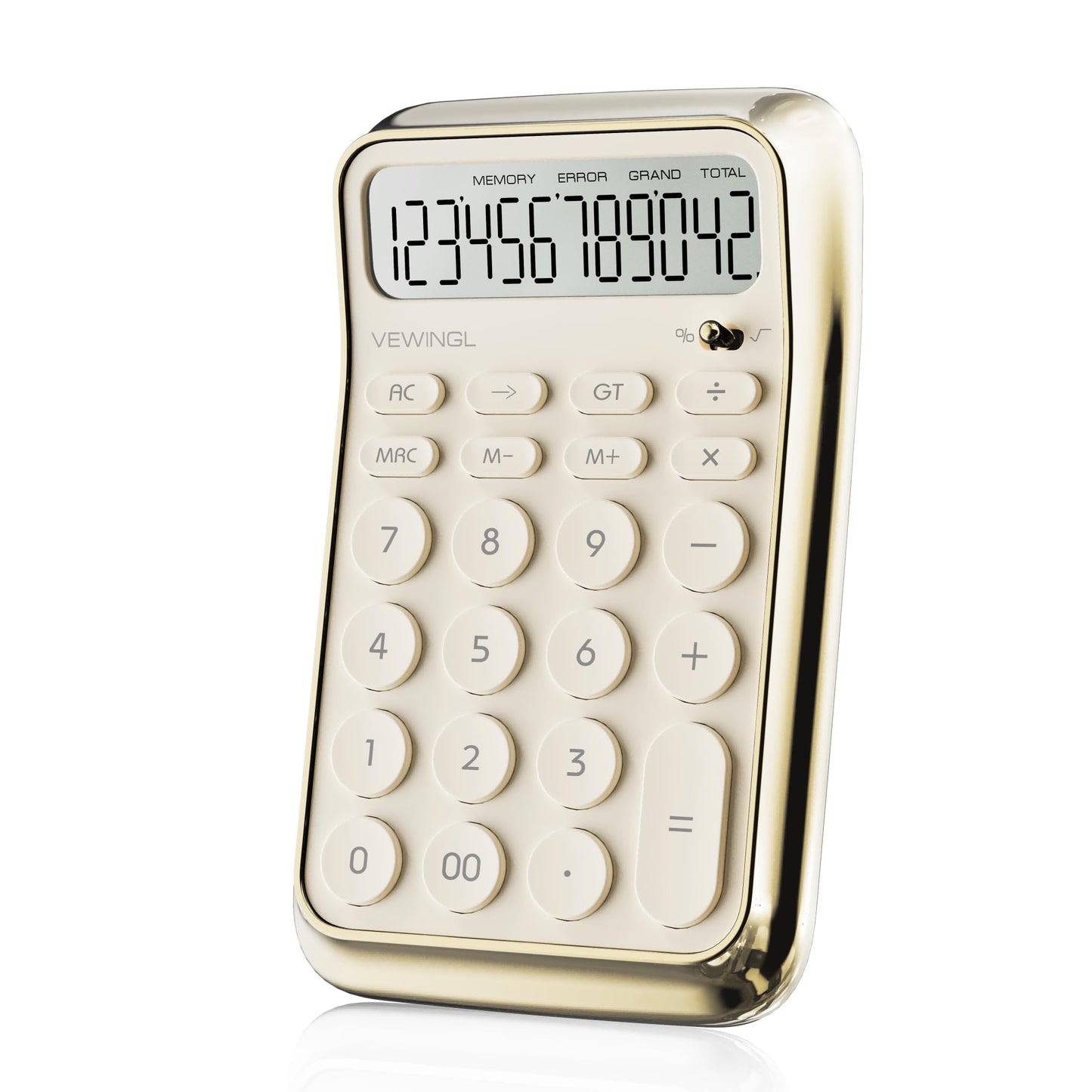 VEWINGL 12 Digit Standard Function Calculator, LCD Display, Battery Powered, Electroplated White, Model JN-900