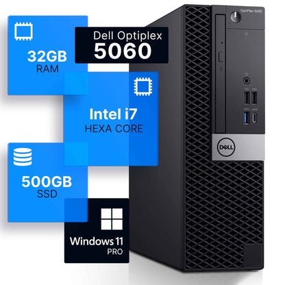 Dell Optiplex 5060 PC | Intel i7-8700 | 32GB DDR4 RAM | 500GB SSD | Windows 11 Pro | Black | Computer Tower
