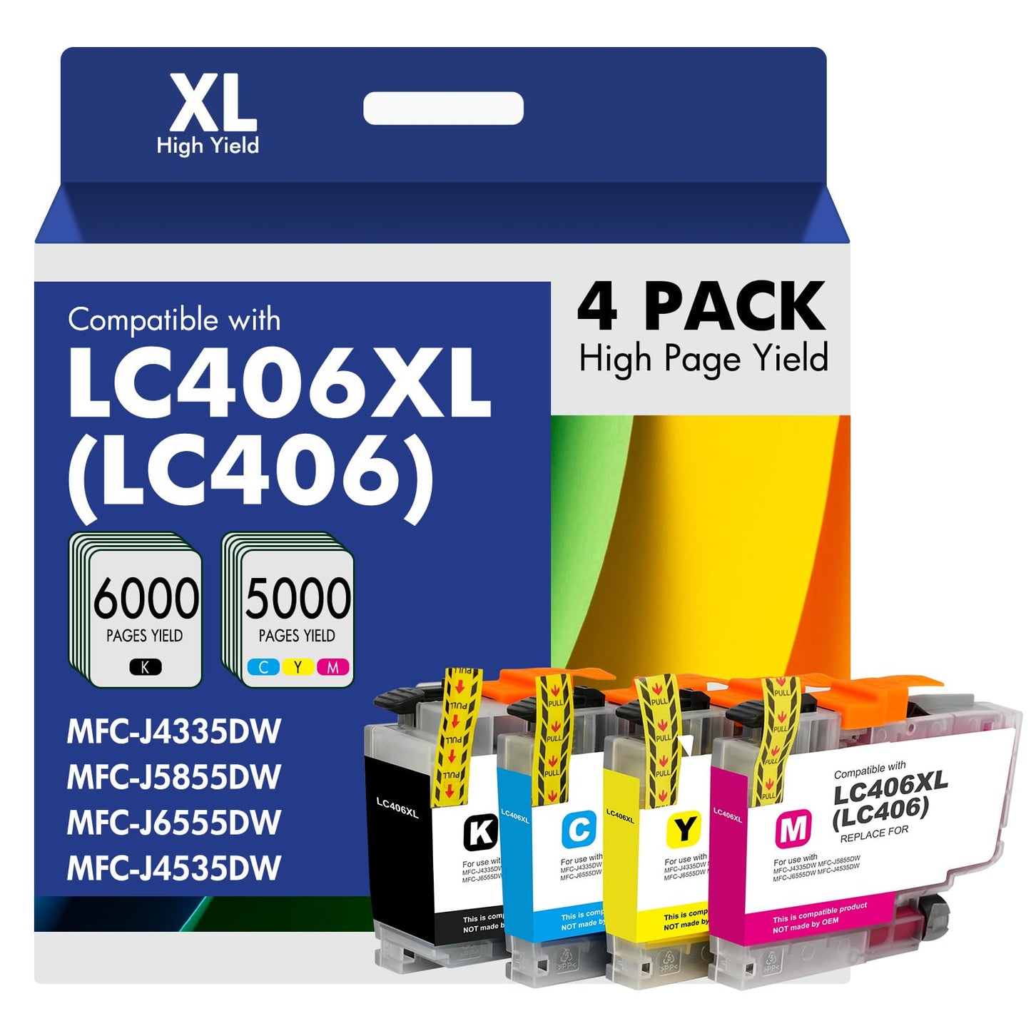 Toner Bank LC406XL Ink Cartridges 4 Pack High Yield Black Cyan Magenta Yellow