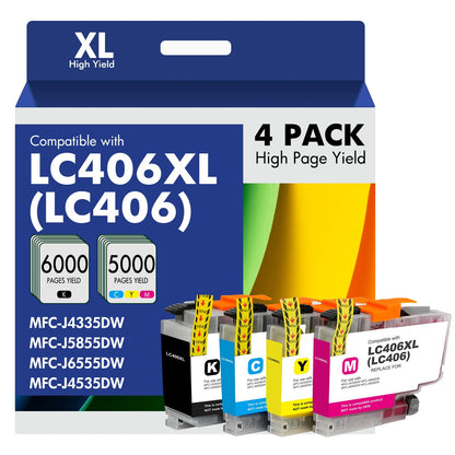 Toner Bank LC406XL Ink Cartridges 4 Pack High Yield Black Cyan Magenta Yellow