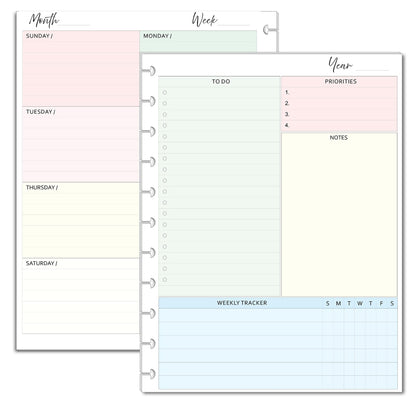 FeroniArt Undated Weekly Planner Inserts 8.5 x 11 inches Paper Format Day-to-Day Calendar Weekly Planner