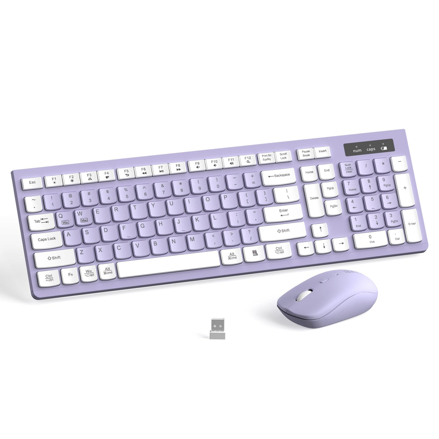 RECCAZR Wireless Keyboard and Mouse Combo, USB, Adjustable DPI, Membrane, Full-Size QWERTY