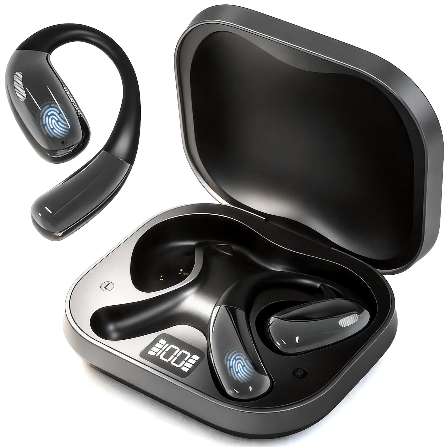 HAUSBELL Bluetooth 5.4 Q16 Earbuds Open Ear Design IPX5 Waterproof Black
