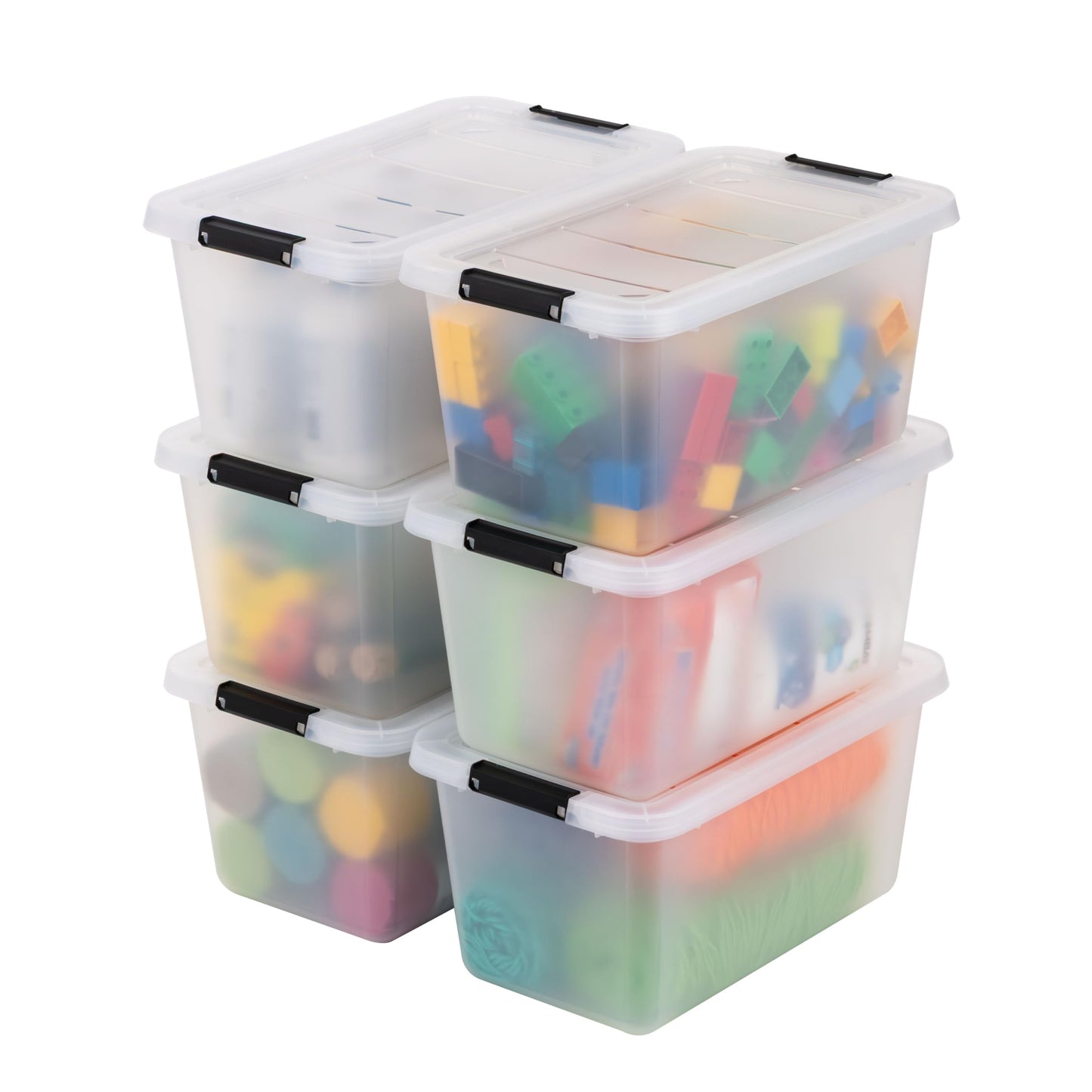 IRIS USA 13 Quart Plastic Clip Storage Bin, 15.5" L x 9.38" W x 7.75" H, 6 Compartments, Model 500563