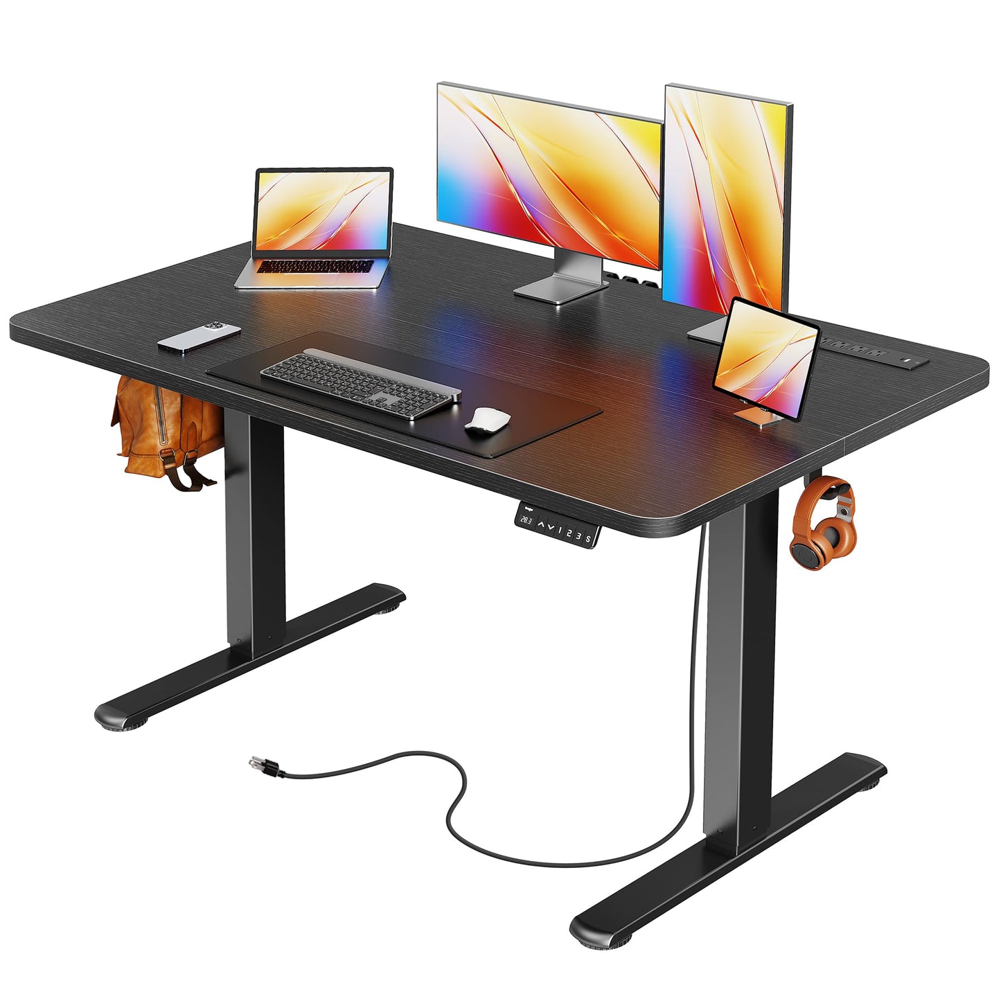 Huuger 47.2 x 23.6 Inch Electric Standing Desk with Built-in Outlets, Height Adjustable, Black, New