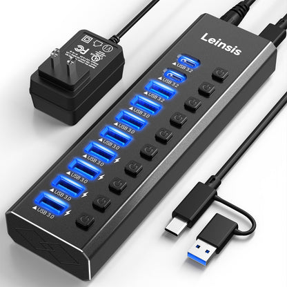 LEINSIS 10-Port Powered USB Hub KZW-U10217B