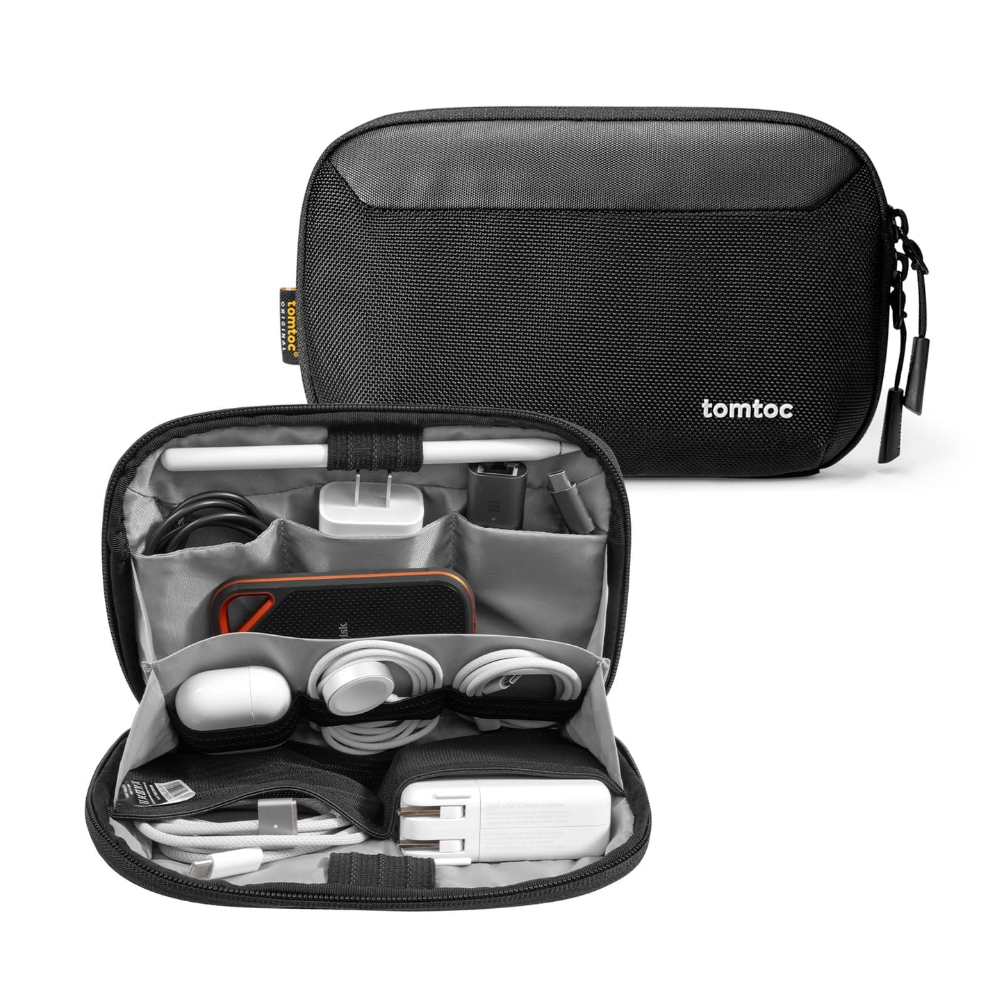 tomtoc S T13S1D1 Zipper Cable Organizer Pouch, Black, Nature Pattern, 2.11 Liters Capacity