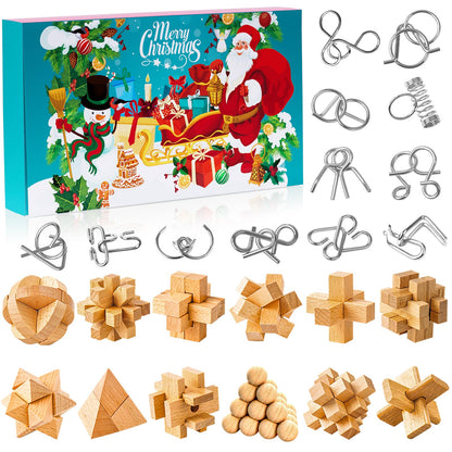 vewicokop Advent Calendar 2023 12 Pcs 3D Metal and Wooden Puzzles