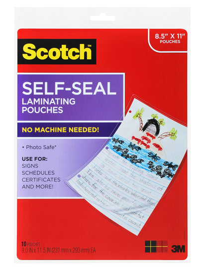 Scotch 9.0-inch x 11.5-inch Self-Seal Laminating Pouches 10 Count