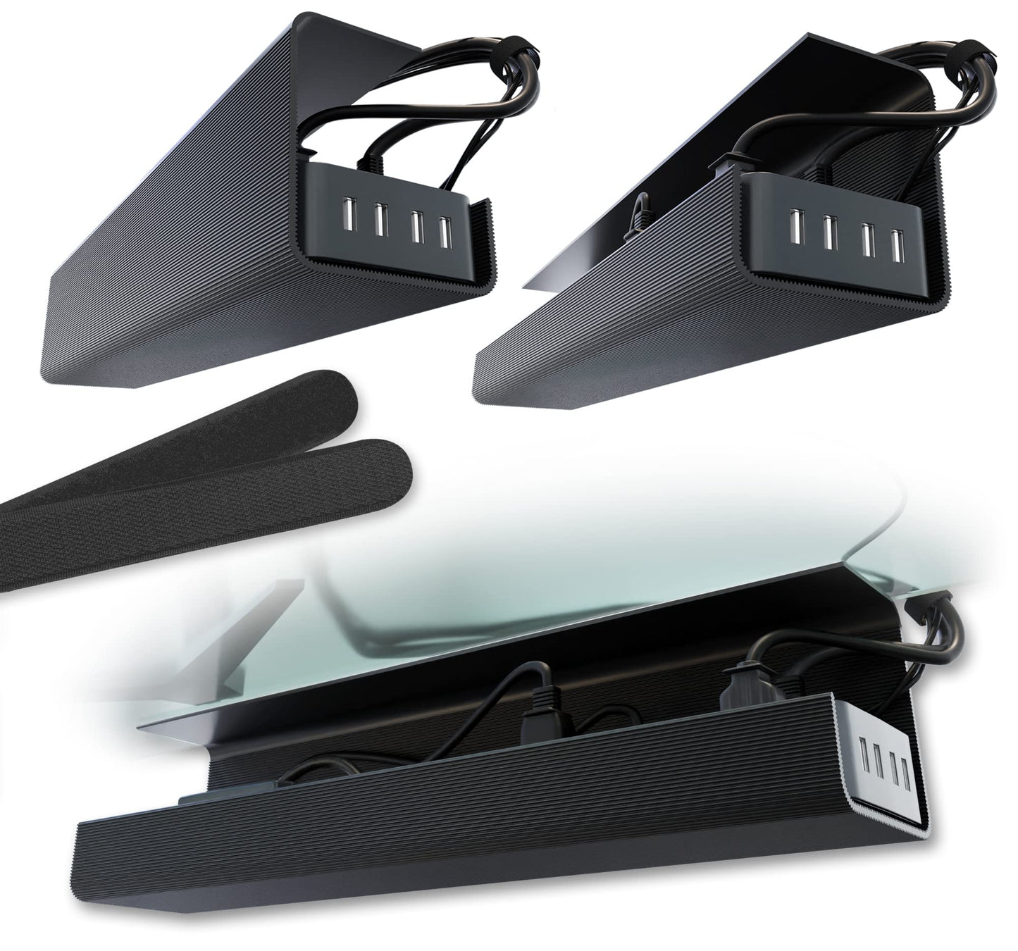 Scandinavian Hub Under Desk Cable Management Tray, 2 Pack, Self-Adhesive, Black