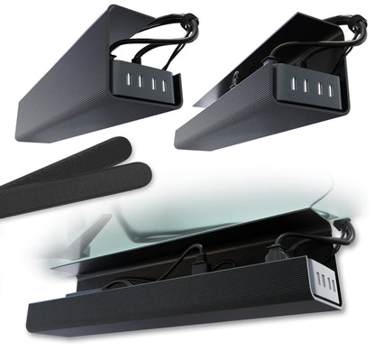 Scandinavian Hub Under Desk Cable Management Tray, 2 Pack, Self-Adhesive, Black