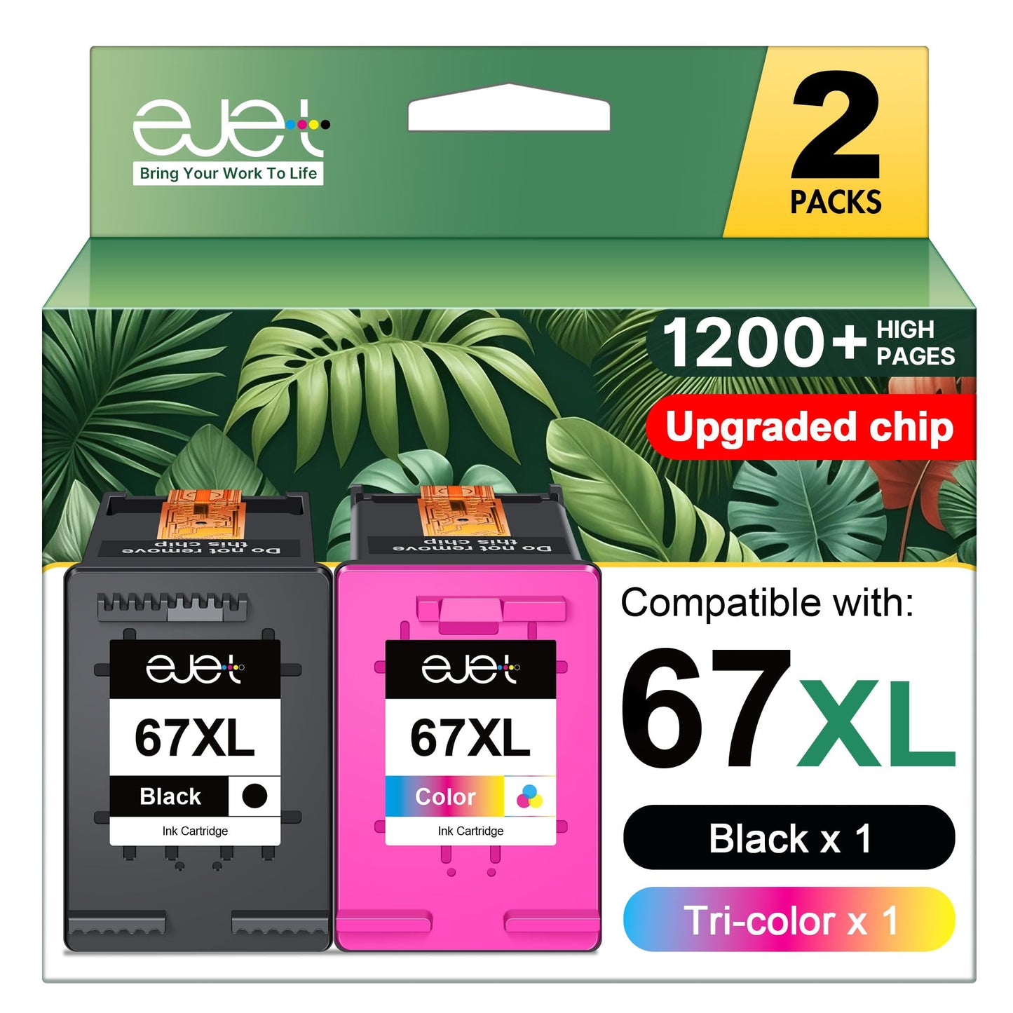 eJet 67XL Ink Cartridges Black and Color Combo Pack 705 Page Yield Compatible with HP Printers