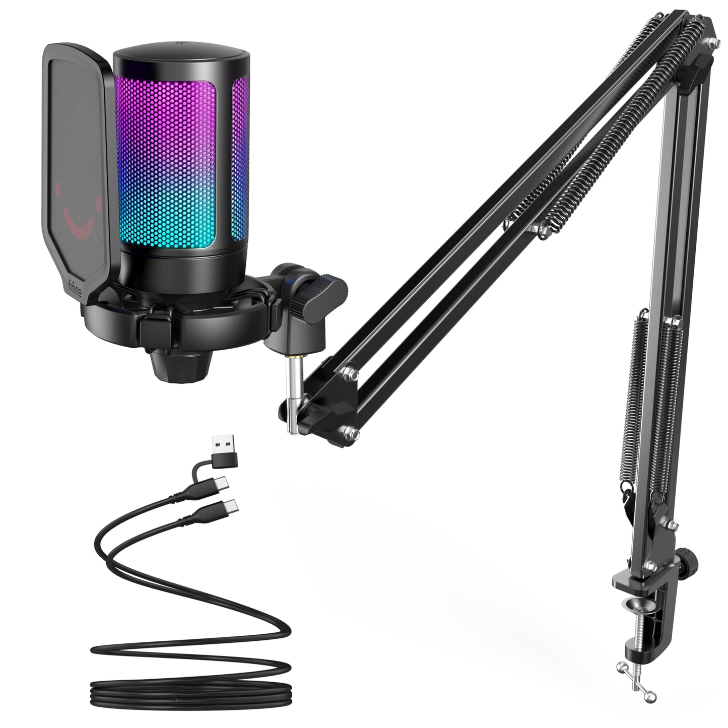FIFINE AmpliGame A6T USB Condenser Microphone, Unidirectional, Boom Arm, Shock Mount, 16.54 x 6.42 x 4.29 inches.