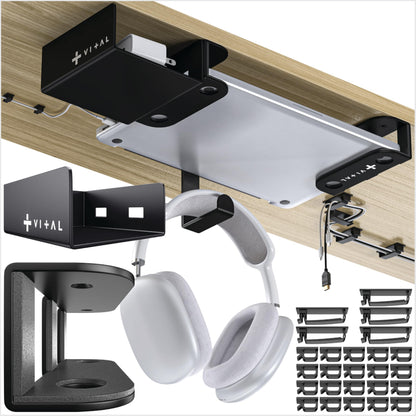 VI+AL 6x2x2 Carbon Steel Under Desk Laptop Mount - Mat Black - B0CK1H6M9M