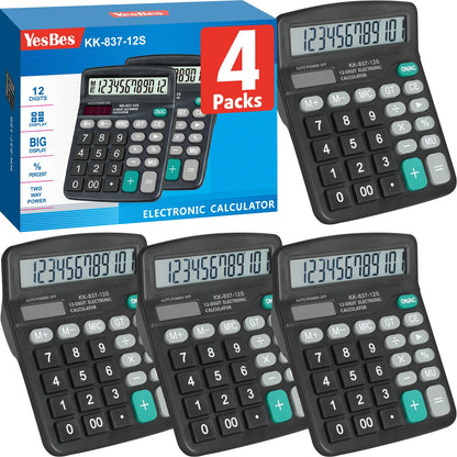 YesBes 4 Pack Standard Function Calculators 4.25 Inches LCD Display Solar Powered Dual Power Plastic