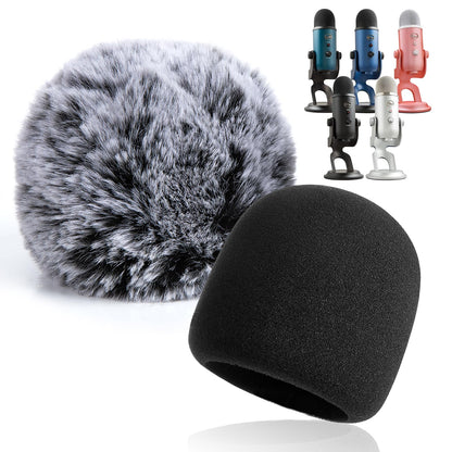 YOUSHARES 2PCS Blue Yeti Microphone Windscreen Set Model T28 Noise Reduction Foam and Furry Windscreen