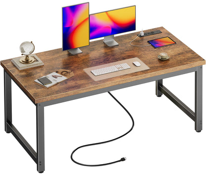 Huuger 54" x 23.6" Rectangular Computer Desk, Rustic Brown with Oil Rubbed Finish, Metal Base, Assembly Required