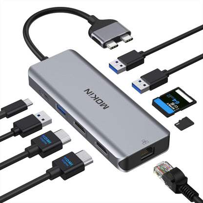 MOKiN 9 Port USB-C Hub HDMI Adapter - Model MOUC0306 - Mac OS 10.14, Dual Monitor, 5Gbps