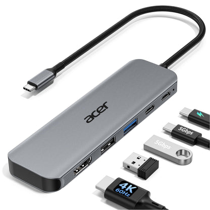 Acer 5-in-1 ODK5U0 USB-C Hub, 4K@60Hz Output, 100W Power Delivery, USB 3.0, Aluminum