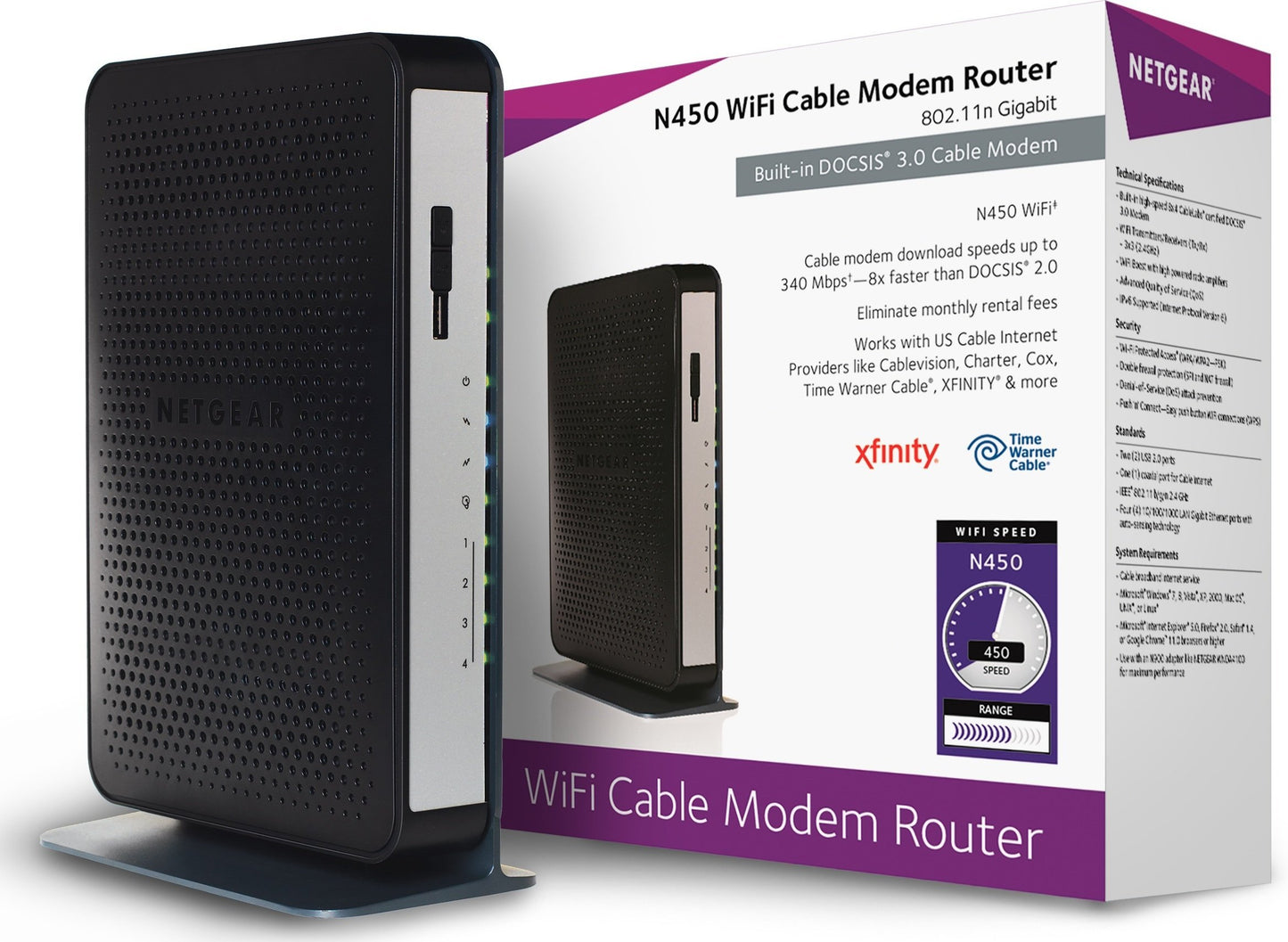 NETGEAR N450 450Mbps Wi-Fi Modem Router 802.11n Single-Band 2.4GHz Wi-Fi