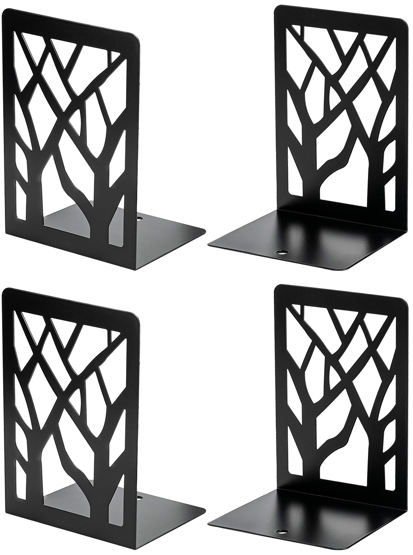 MaxGear 4-Piece Bookends Heavy Duty Metal Book Storage Non-Skid Design Model Number: MaxGear-Tree Design-Bookends