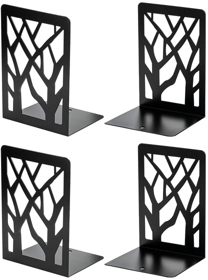 MaxGear 4-Piece Bookends Heavy Duty Metal Book Storage Non-Skid Design Model Number: MaxGear-Tree Design-Bookends