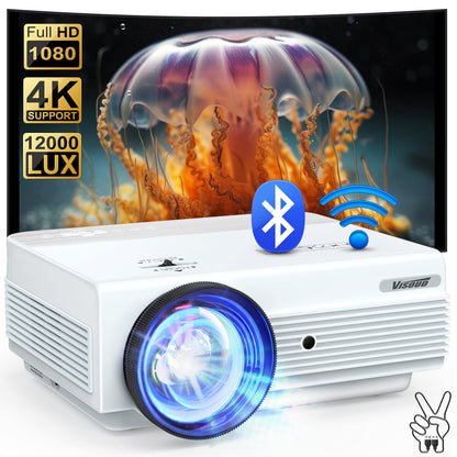 Visoud Portable Projector with Wi-Fi and Bluetooth, 1920x1080 Resolution, LCD, Suitable for Educational Use