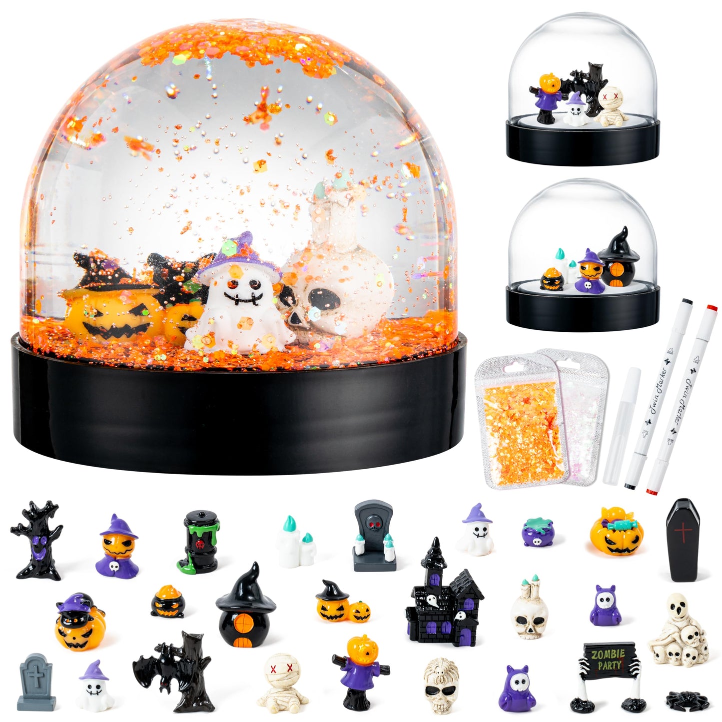 HoniedPepperino 44Pcs HP-Halloween-Snow Globe Kit Resin Craft Set