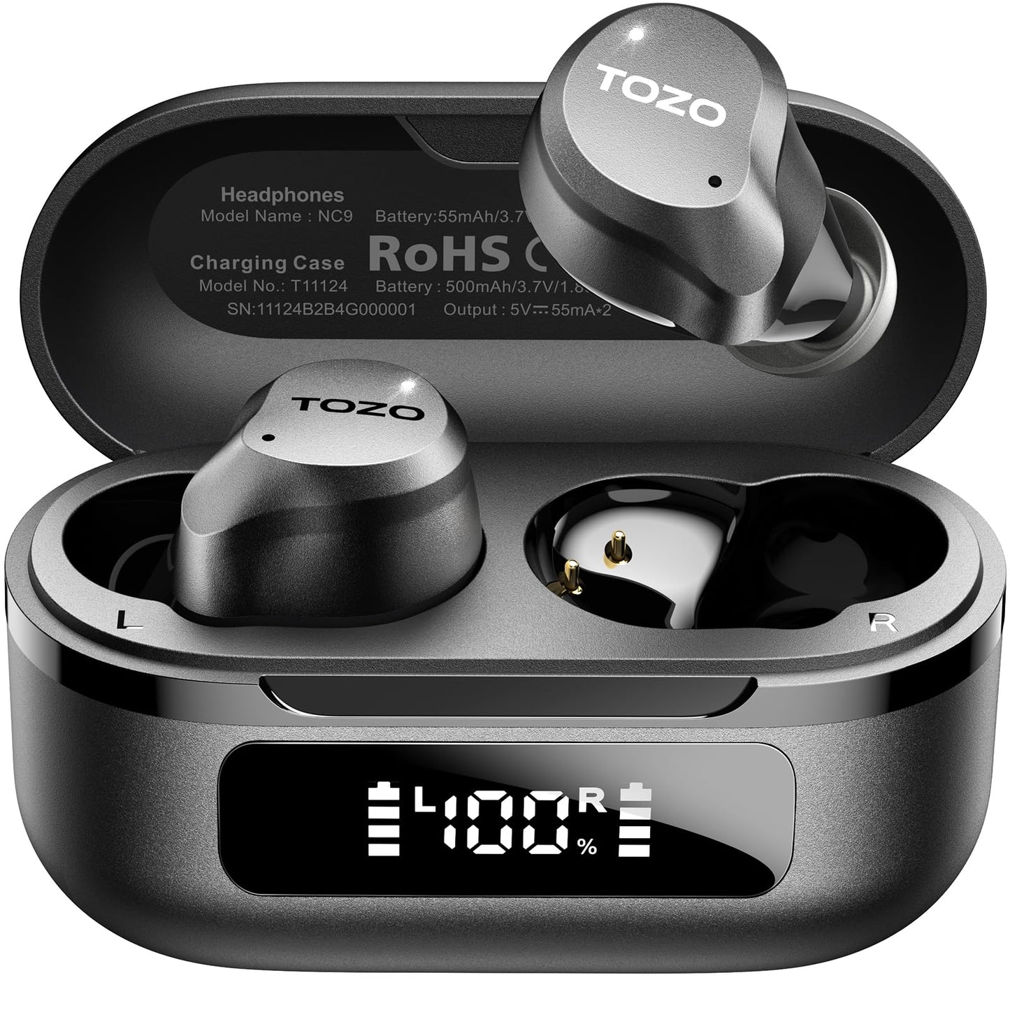 TOZO NC9 Hybrid Active Noise Cancelling Wireless Earbuds, Bluetooth 5.3, 60 Hours Playtime, IPX8 Waterproof, 6 Microphones for Clear Calls